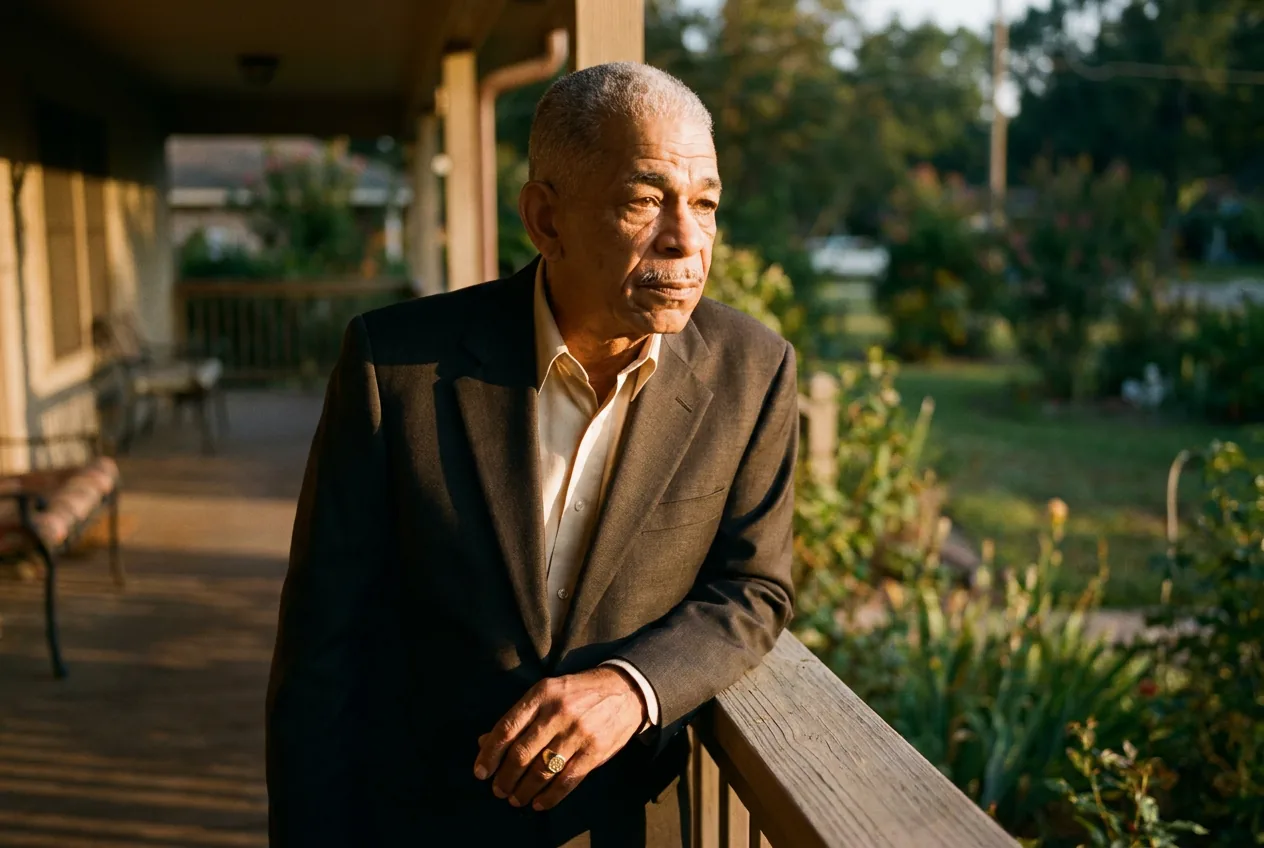 Solomon Drummond on the porch at golden hour