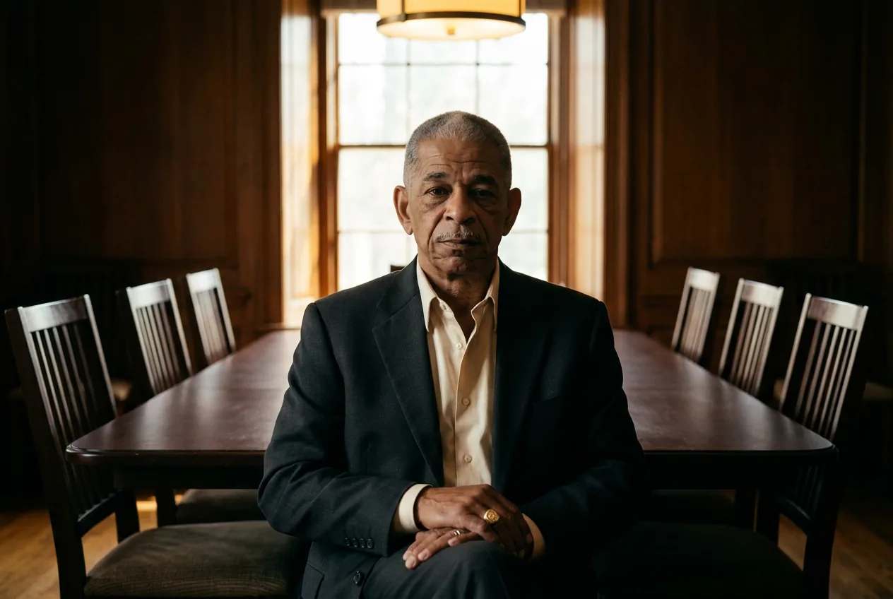 Solomon Drummond seated at the head of his dining table